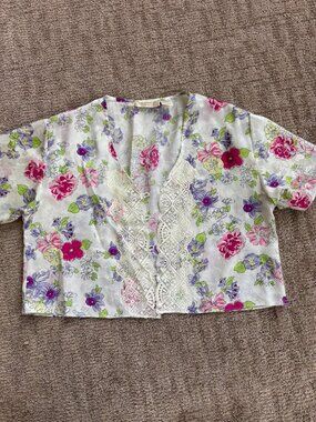 Vintage Victoria Secret Golden Label Women's Floral Lace Cardigan Top White P